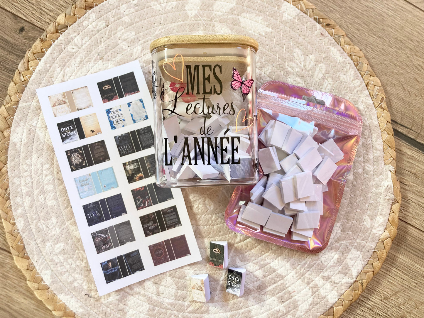 Bocal "Bibliothèque miniature" + kit mini-livres