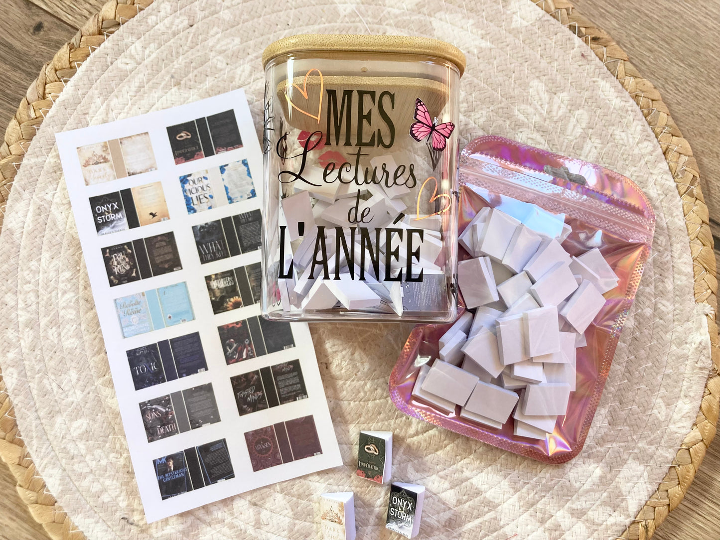 Bocal "Bibliothèque miniature" + kit mini-livres